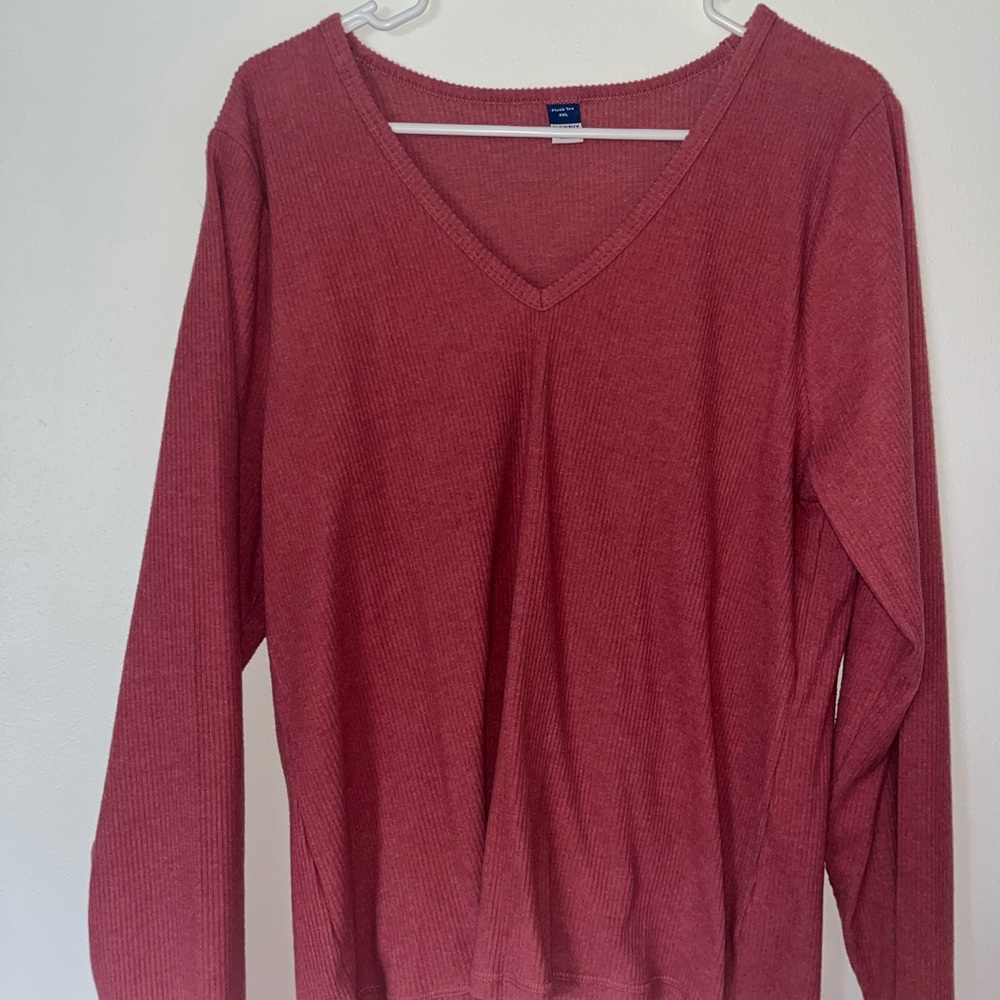Old Navy Red Fitted Blouse with Rounded Neckline